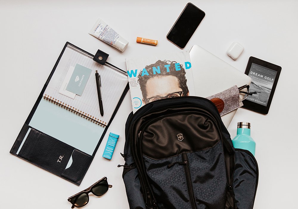 Inside President and Founder, Tom Romine’s travel bag